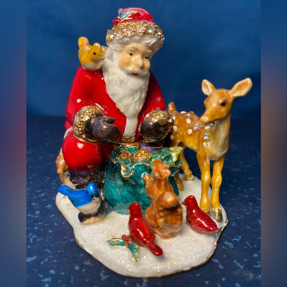 Kubla Crafts Bejeweled Christmas Santa Claus with Animals Box